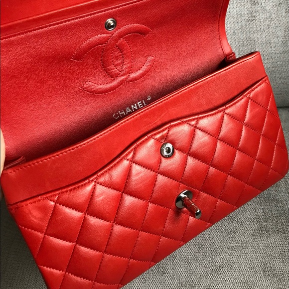 SOLD Chanel medium double flap in red lambskin - Picture 8 of 12